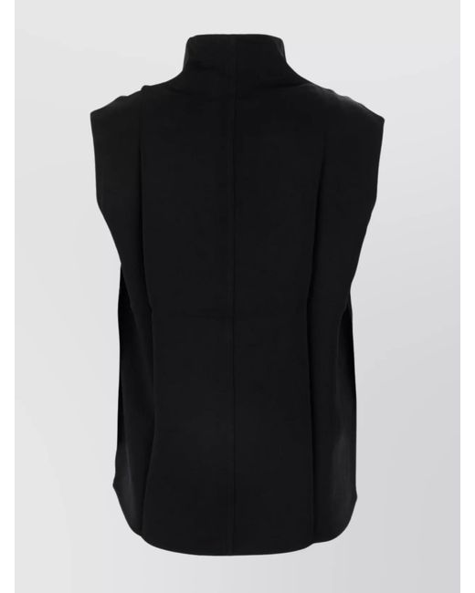 Totême Black Satin Sleeveless Funnel-Neck Top