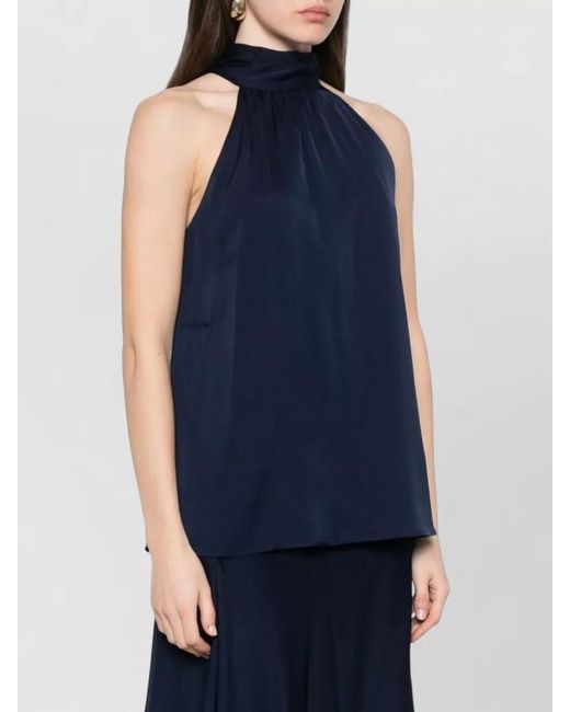 Silk95five Blue Villette Halterneck Top Bow Detail