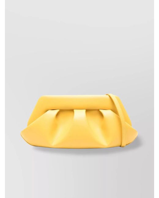 THEMOIRÈ Yellow Pleated Rectangular Clutch Bag With Detachable Strap
