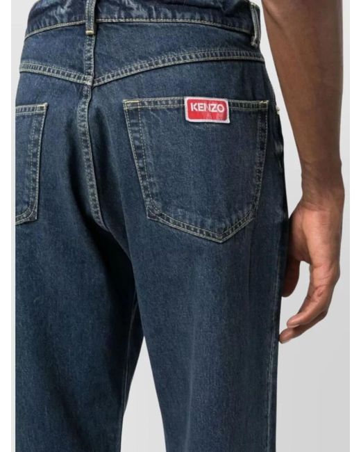 KENZO Blue Denim Mid-Rise Straight-Leg Relaxed-Fit Jeans for men