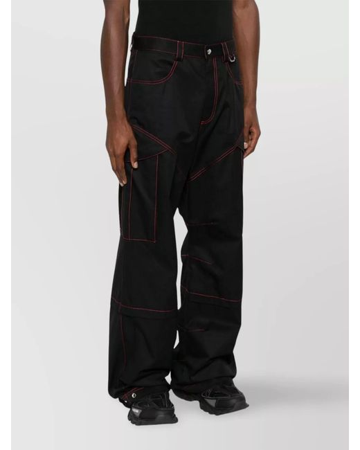 Off-White c/o Virgil Abloh Black Cotton Contrast Stitching Mid-Rise Straight-Leg Cargo Trousers for men