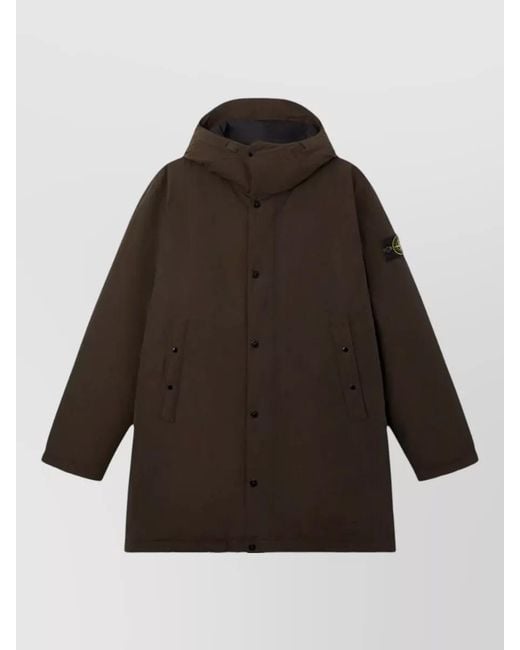 Stone Island Brown Down Hooded Puffer Coat for men