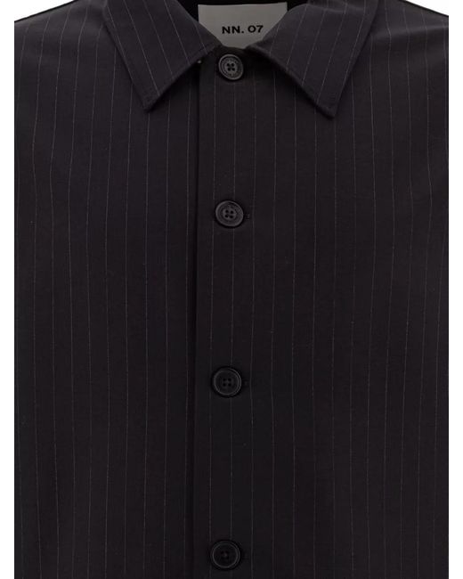 NN07 Black Zander Pinstripe Overshirt Long Sleeve Jacket for men