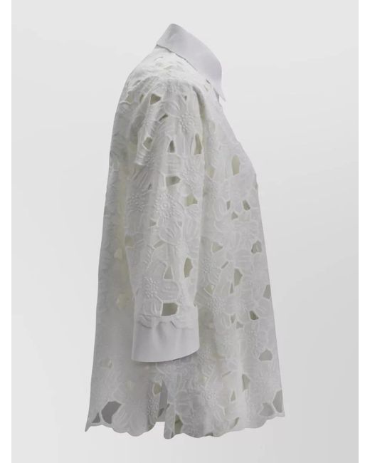 D.exterior Gray Embroidered Sangallo Shirt Floral Sheer Design