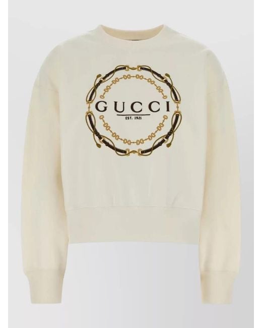 Gucci Natural Cotton Logo-Print Embroidered Long-Sleeve Sweatshirt