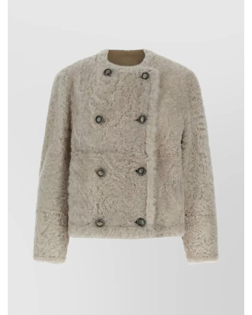 Brunello Cucinelli White Reversible Faux Fur Double-Breasted Jacket