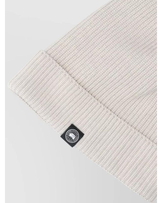 Canada Goose White Ribbed Knit Hat Folded Cuff Design for men