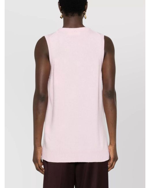 Sportmax Pink Fine-Knit Cashmere Wool V-Neck Sleeveless Top