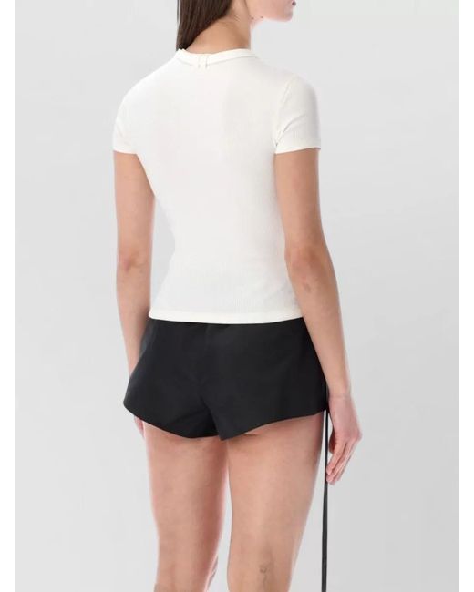 DIESEL White Fitted Ribbed Top Short Sleeves Tie Detail