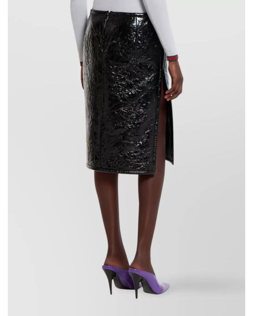 Gucci Black Leather Textured Midi Skirt