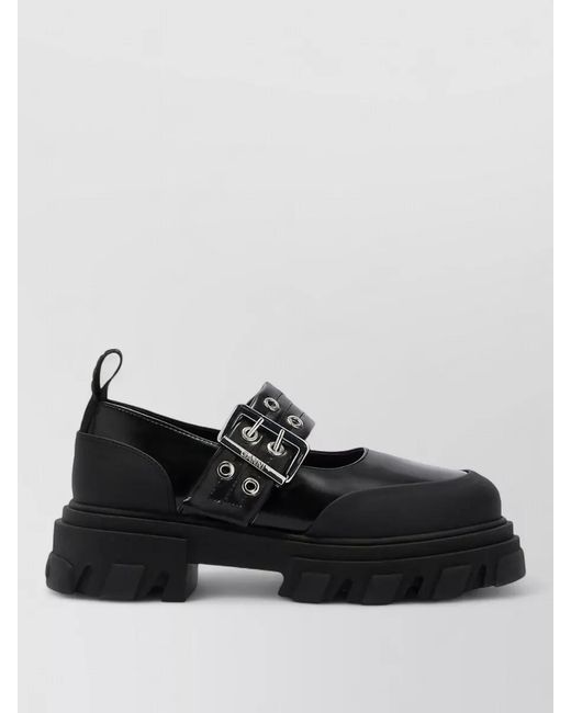 Ganni Black Ballet Loafers Chunky Sole Strap Detail