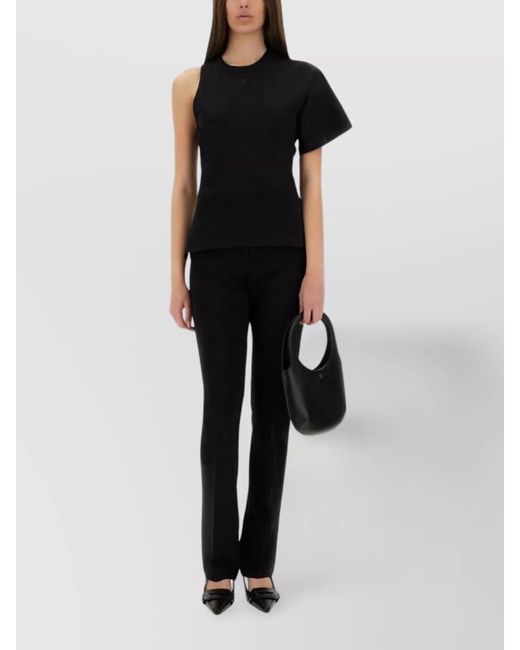 Courreges Black Cotton Slim-Fit One-Shoulder Top