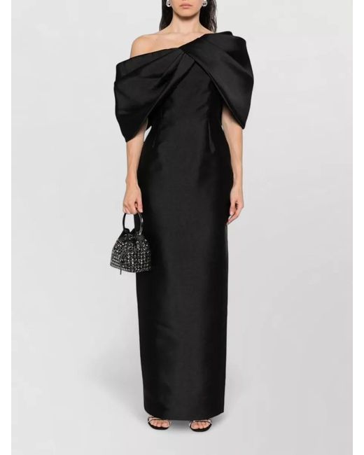 Solace London Black Davina Maxi Dress Asymmetric Neckline Bow