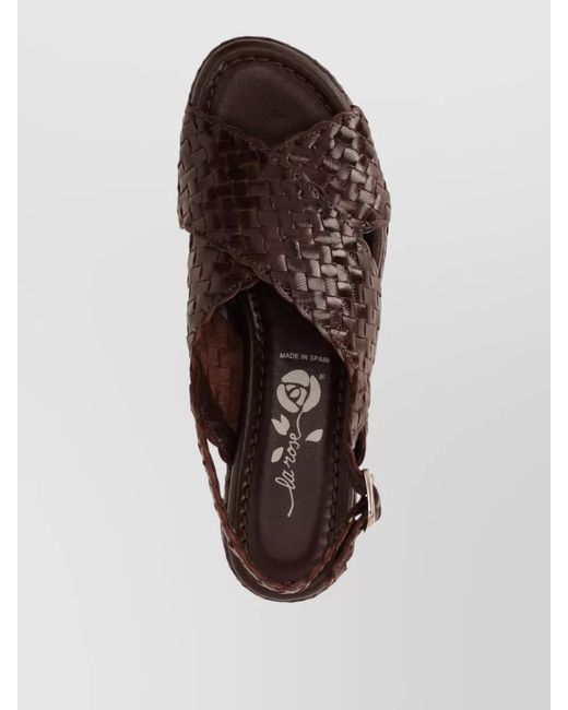 LA ROSE Brown Forli Platform Slides Slingback Woven Design