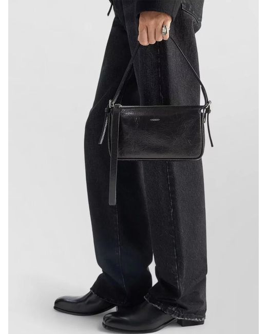 Fendi Black Small Calfskin Clutch Zip Top Shoulder