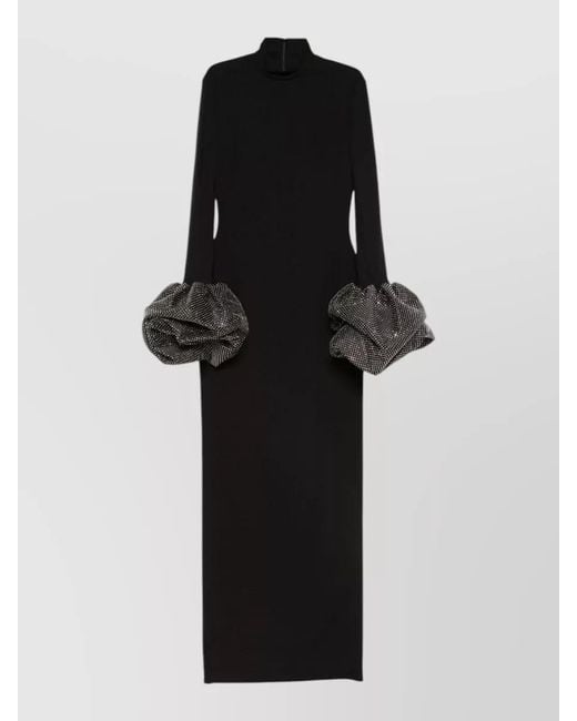 Solace London Black Viviana Satin Maxi Dress Mock Neck