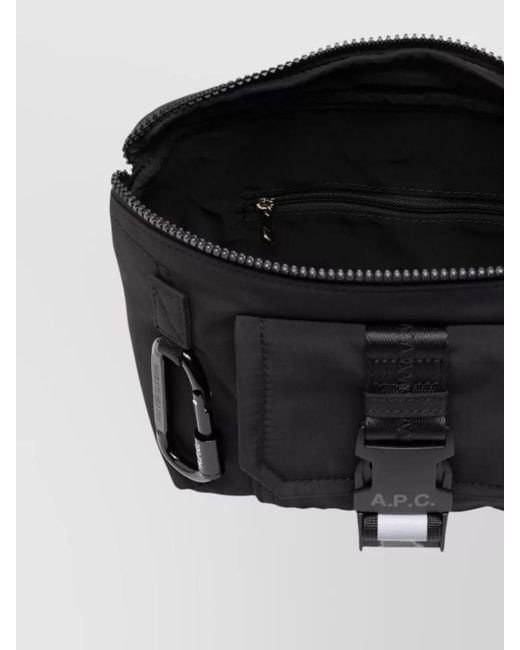A.P.C. Black Belt Bag Silk Strap Carabiner Drawstring Pocket for men