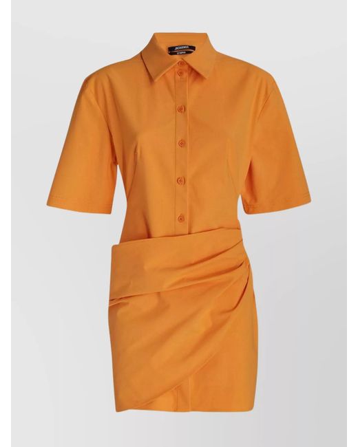 Jacquemus Orange Draped Cutout Shirt Mini Dress