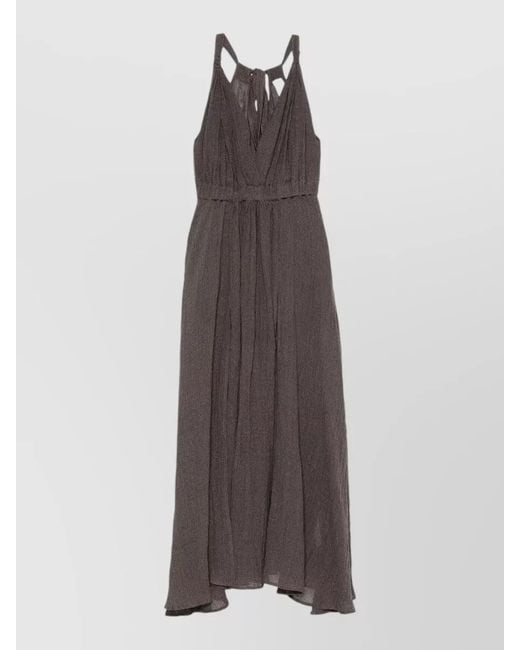120% Lino Multicolor Linen Maxi Dress Pleated Skirt Slits