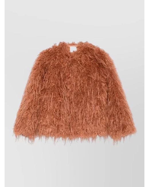 Forte_forte Brown Notched-Lapel Faux Fur Jacket
