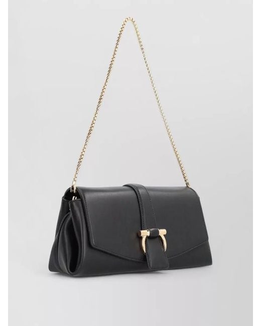 Ferragamo White Shoulder Bag Adjustable Strap Chain Detail