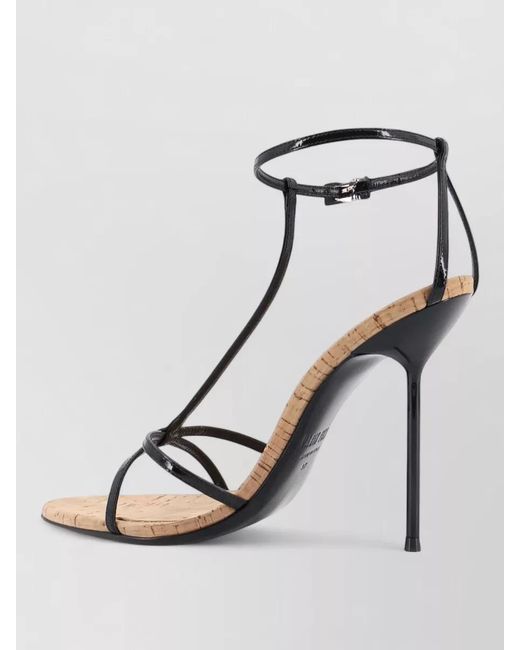 Paris Texas Black Leather T-Strap Sandals