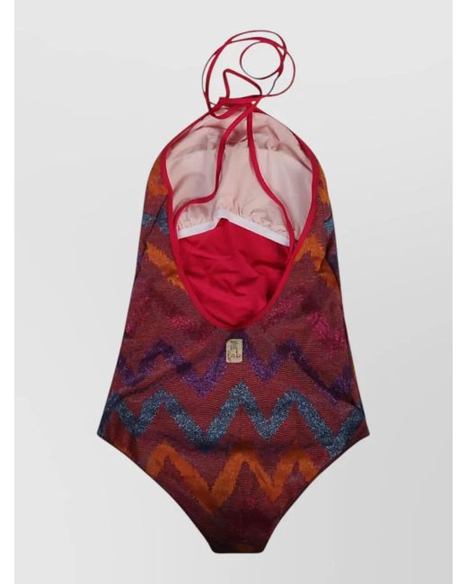 Feel me fab Red Keywest One Piece Swimsuit Zigzag Halter
