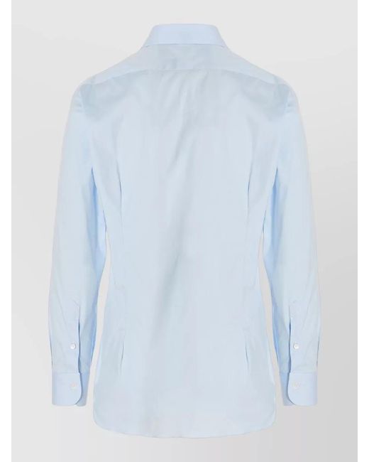 Barba Napoli Blue Poplin Shirt Button Down Collar Cuffs for men