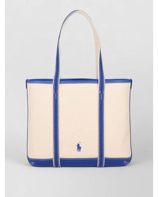 Ralph Lauren Blue Small Shoulder Tote Bag Contrast Trim Pocket