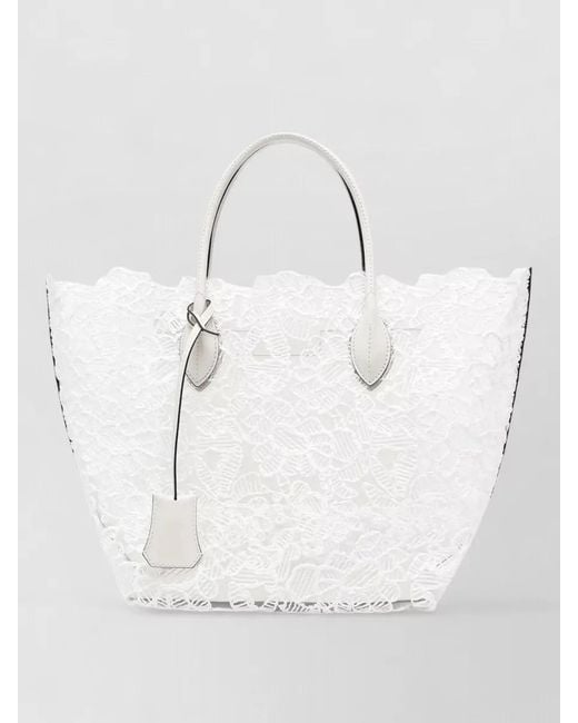 Ermanno Scervino White Shoulder Tote Bag Dual Handles Lace