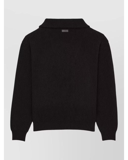 Saint Laurent Black Wool Ribbed Half-Zip Sweater for men