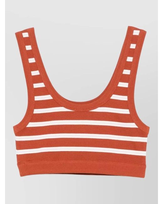 Closed Red Cotton Striped Ribbed Scoop Neck Bralette