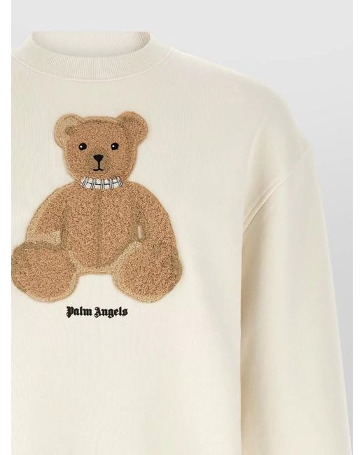 Palm Angels Natural Sweatshirt Crew Neck Teddy Bear Applique for men