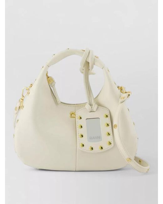 Ganni Natural Mini Hobo Shoulder Bag Leather Calfskin