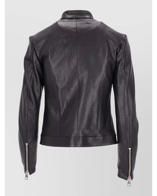 LA ROSE Black Leather Bomber Jacket Color Block Design