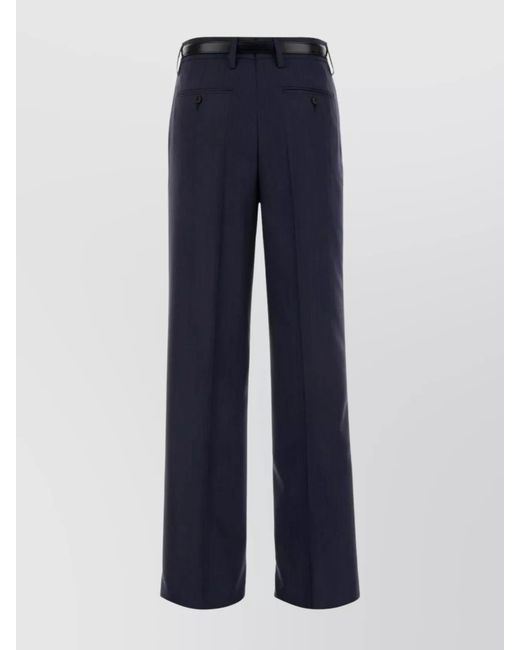 Prada Blue Embroidered Wool Straight Trousers