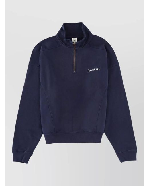 Sporty & Rich Blue High Neck Knitwear With Ribbed Cuffs And Hem