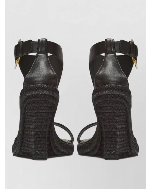 Balmain Black Anthem Wedge Lambskin Espadrilles