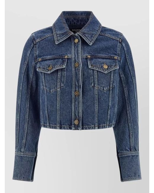 Balmain Blue Denim Cropped Jacket