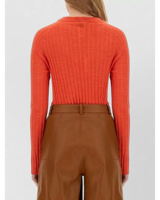 Alysi Red Crew Neck Slim Fit Ribbed Knit Top