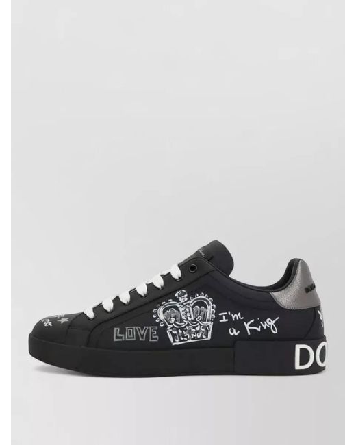 Dolce & Gabbana Black Portofino Crown Appliqué Graphic Text Sneakers for men