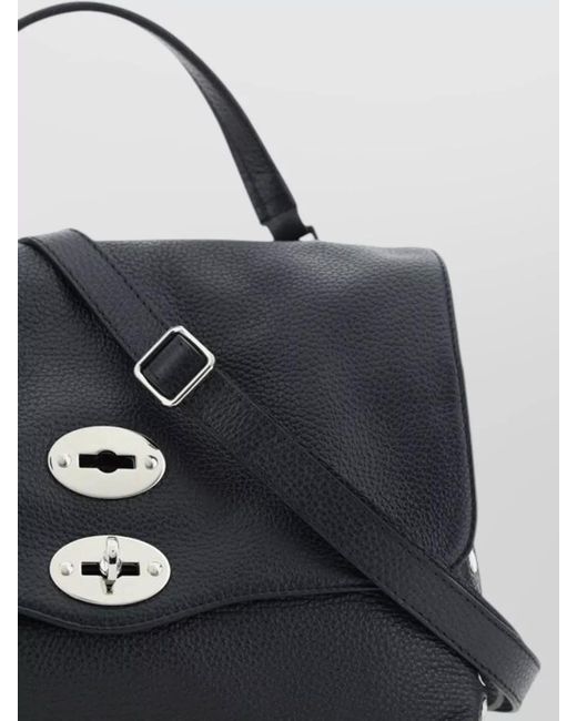 Zanellato Black Shoulder Bag Calfskin Studs Metal Handle