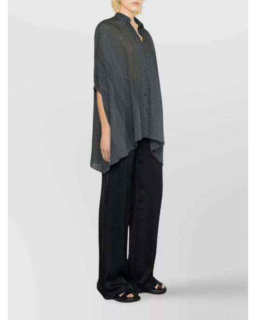 Brunello Cucinelli Gray Striped Draped Silk Cotton Shirt