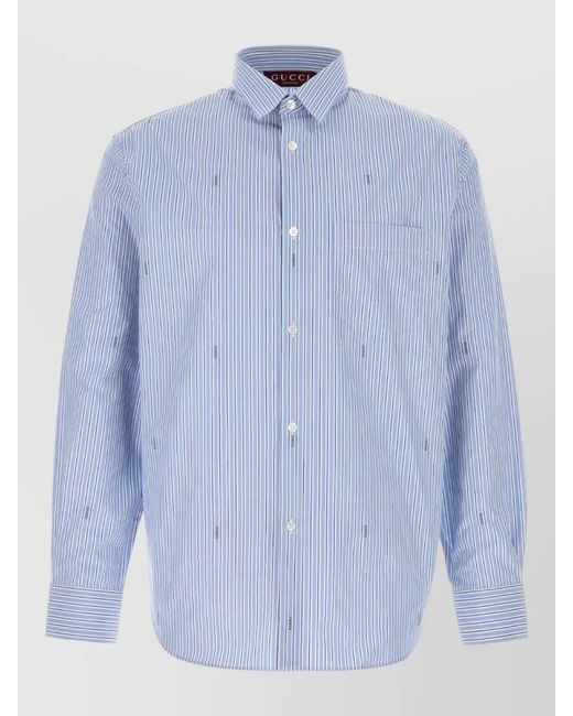 Gucci Blue Striped Cotton Poplin Regular-Fit Shirt for men