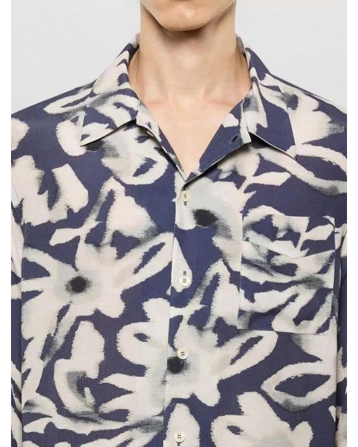 Laneus Blue Relaxed Fit Shirt Printed Collar Pocket for men