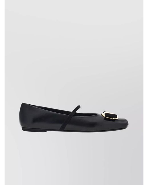 Ferragamo Black Leather Zina Ballerina Flats