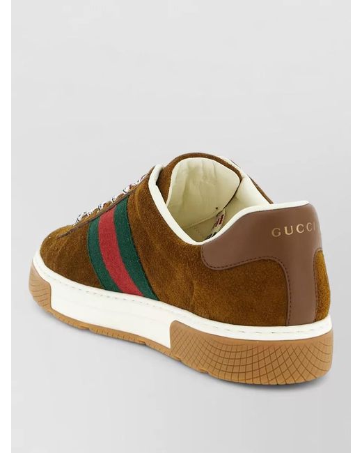 Gucci Brown Ace Suede Sneakers Nastro Web Detail for men