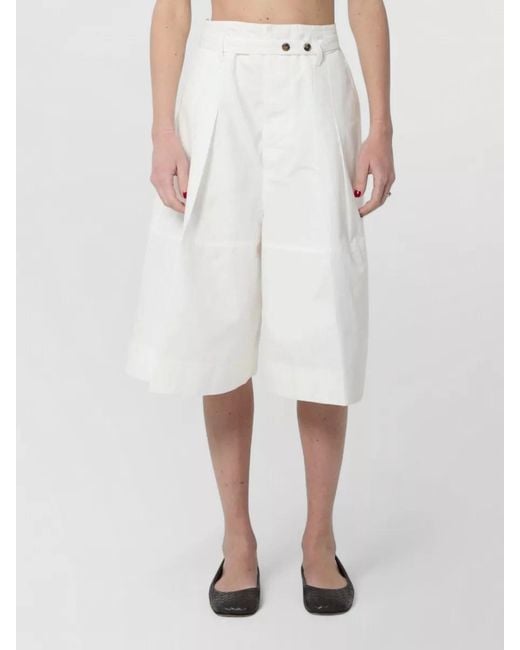 Bottega Veneta White High Waist Culotte Canvas Bermuda Skirt
