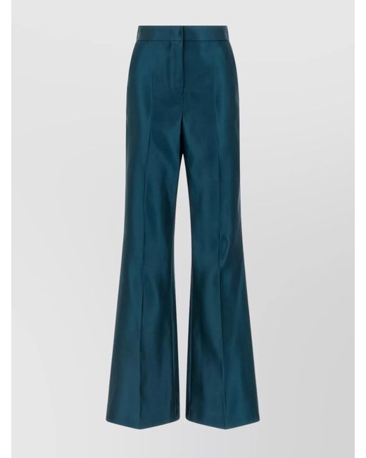 Fendi Blue Silk High-Rise Flared Trousers