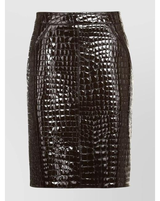 Tom Ford Black Crocodile Fitted High-Waisted Knee-Length Skirt